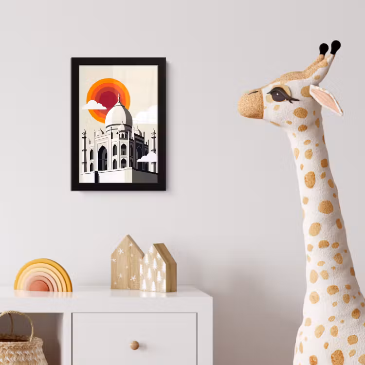 Taj Mahal - Zon - Koepel - Architectuur - India - Grafisch fotolijst zwart zonder passe partout klein -usfeer4_kinderkamer
