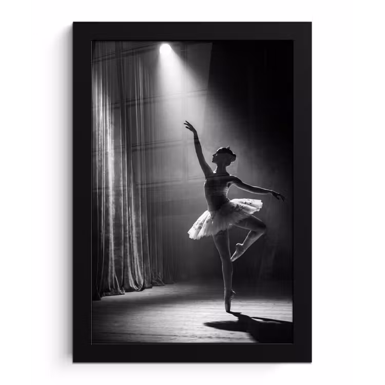 Danser - Podium - Zwart-wit - Kunst - Klassiek fotolijst zwart zonder passe partout klein -3d