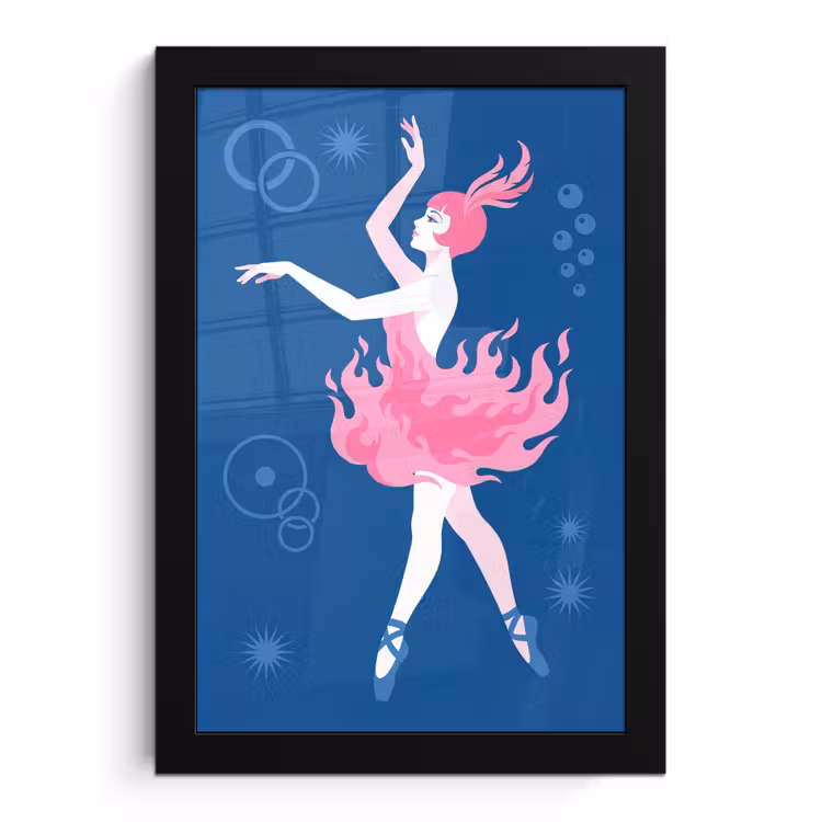 Danseres - Vlammenrok - Abstract - Roze - Blauw fotolijst zwart zonder passe partout klein -3d