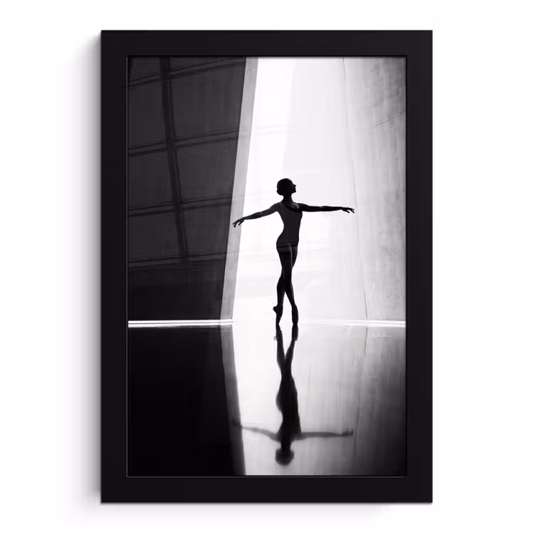 Danser - Silhouette - Kunst - Modern - Zwart-wit fotolijst zwart zonder passe partout klein -3d