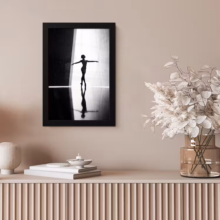 Danser - Silhouette - Kunst - Modern - Zwart-wit fotolijst zwart zonder passe partout klein -sfeer5
