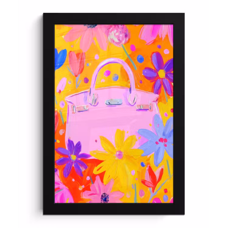 Tas - Roze - Bloemen fotolijst zwart zonder passe partout klein -3d