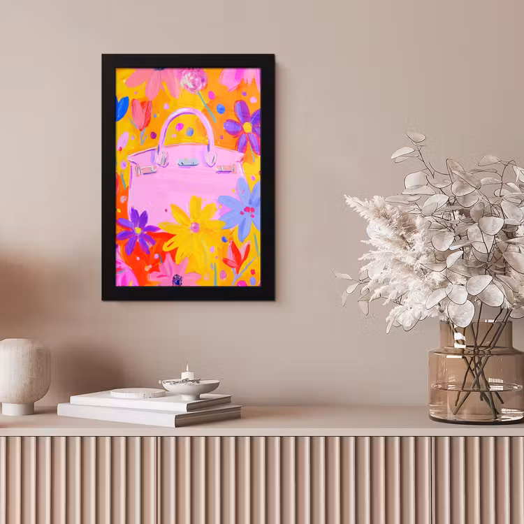 Tas - Roze - Bloemen fotolijst zwart zonder passe partout klein -sfeer5
