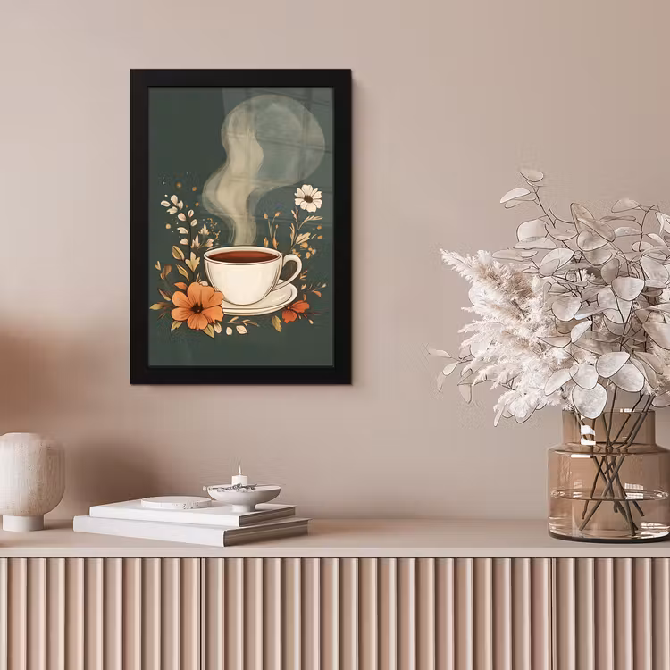 Kop - Bloemen - Groen - Koffie fotolijst zwart zonder passe partout klein -sfeer5