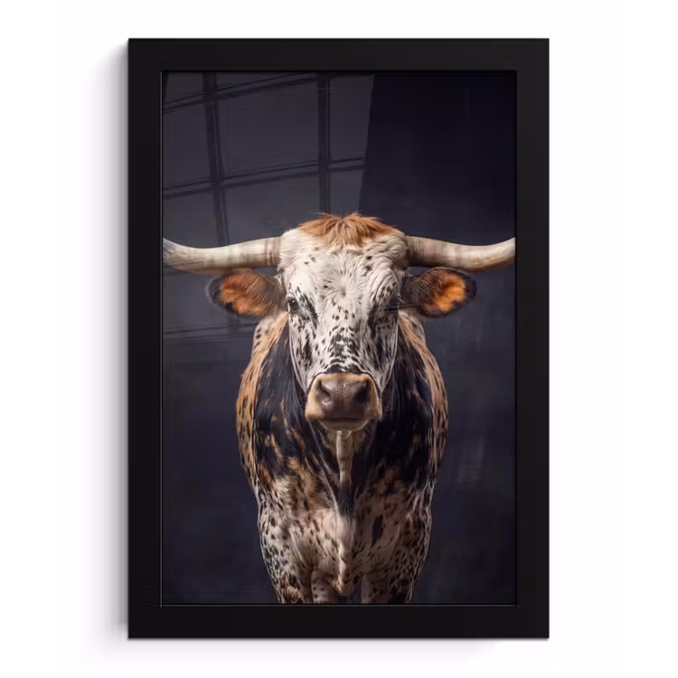 Stier - Kleurrijk - Hoorns fotolijst zwart zonder passe partout klein -3d
