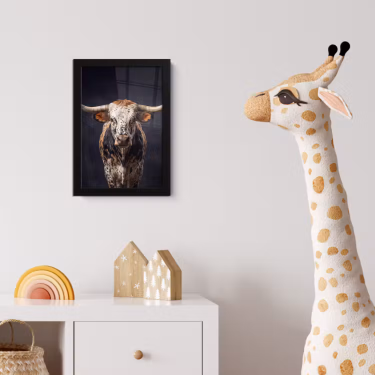 Stier - Kleurrijk - Hoorns fotolijst zwart zonder passe partout klein -usfeer4_kinderkamer