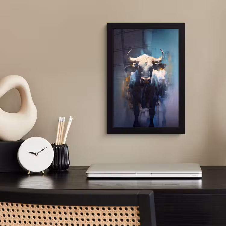 Stier - Zwart - Abstract - Horens fotolijst zwart zonder passe partout klein -sfeer1