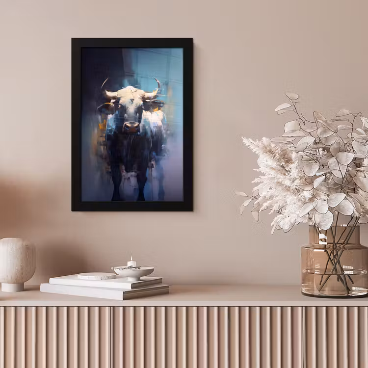 Stier - Zwart - Abstract - Horens fotolijst zwart zonder passe partout klein -sfeer5