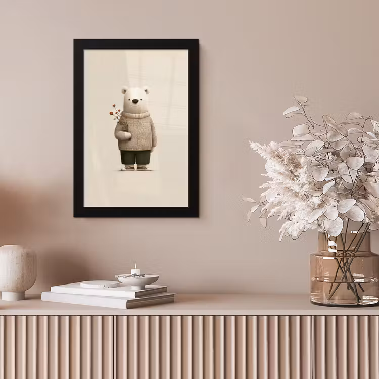 Knuffelbeer - Oranje bloemen - Vriendelijk fotolijst zwart zonder passe partout klein -sfeer5