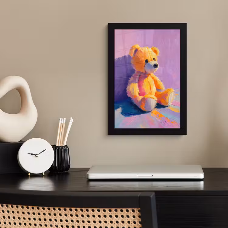 Teddybeer - Schaduw - Penseelstreken - Paars fotolijst zwart zonder passe partout klein -sfeer1