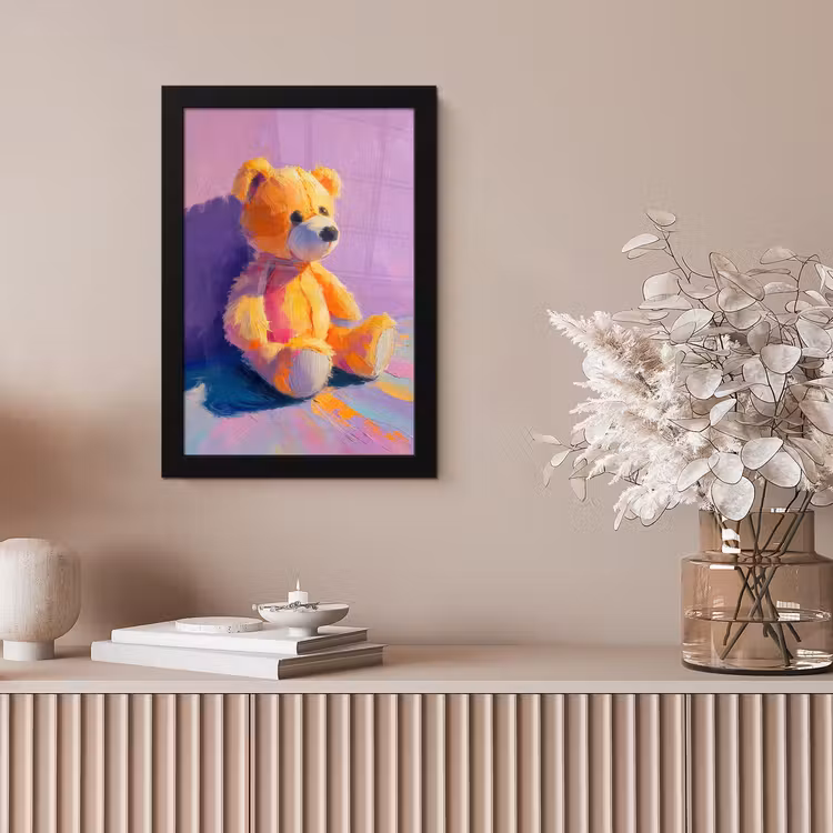 Teddybeer - Schaduw - Penseelstreken - Paars fotolijst zwart zonder passe partout klein -sfeer5