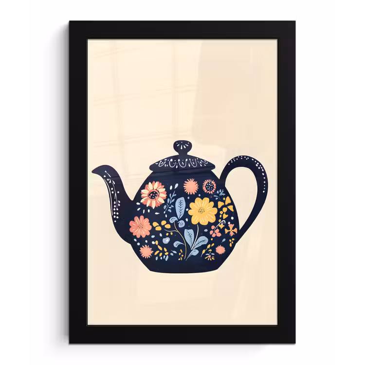 Theepot - Kleurrijk - Bloemen fotolijst zwart zonder passe partout klein -3d
