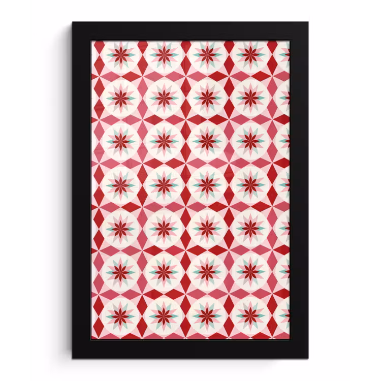 Tegelpatroon - Sterren - Retro - Roze - Mintgroen fotolijst zwart zonder passe partout klein 224 -3d