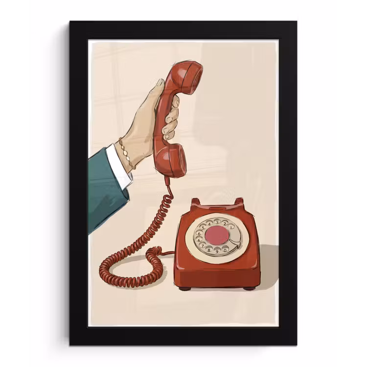 Telefoon - Hand - Vintage - Communicatie - Rood fotolijst zwart zonder passe partout klein -3d