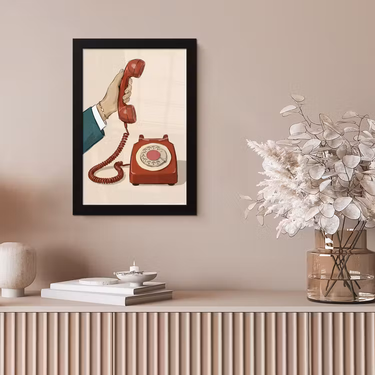 Telefoon - Hand - Vintage - Communicatie - Rood fotolijst zwart zonder passe partout klein -sfeer5