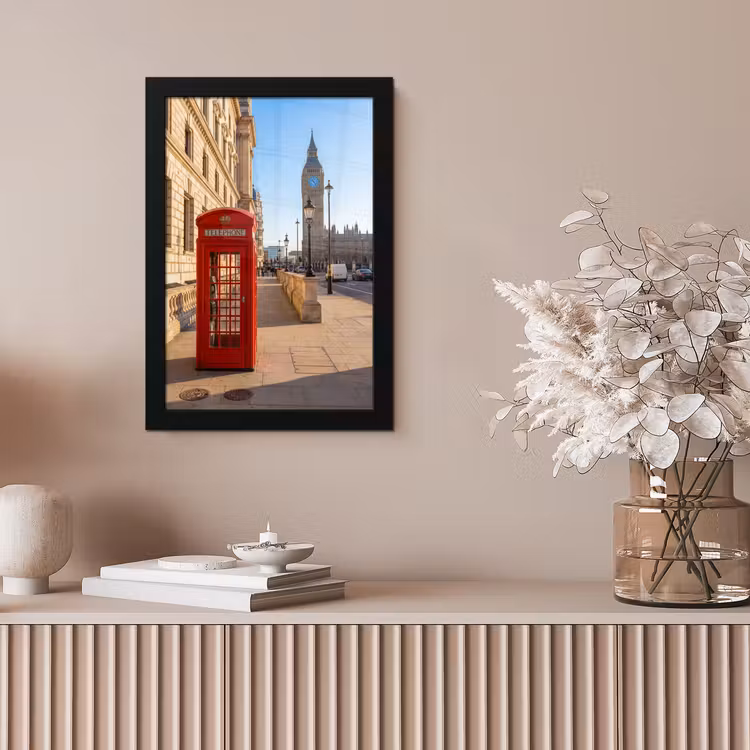 Telefooncel - Rood - Londen - Stad - Architectuur fotolijst zwart zonder passe partout klein -sfeer5