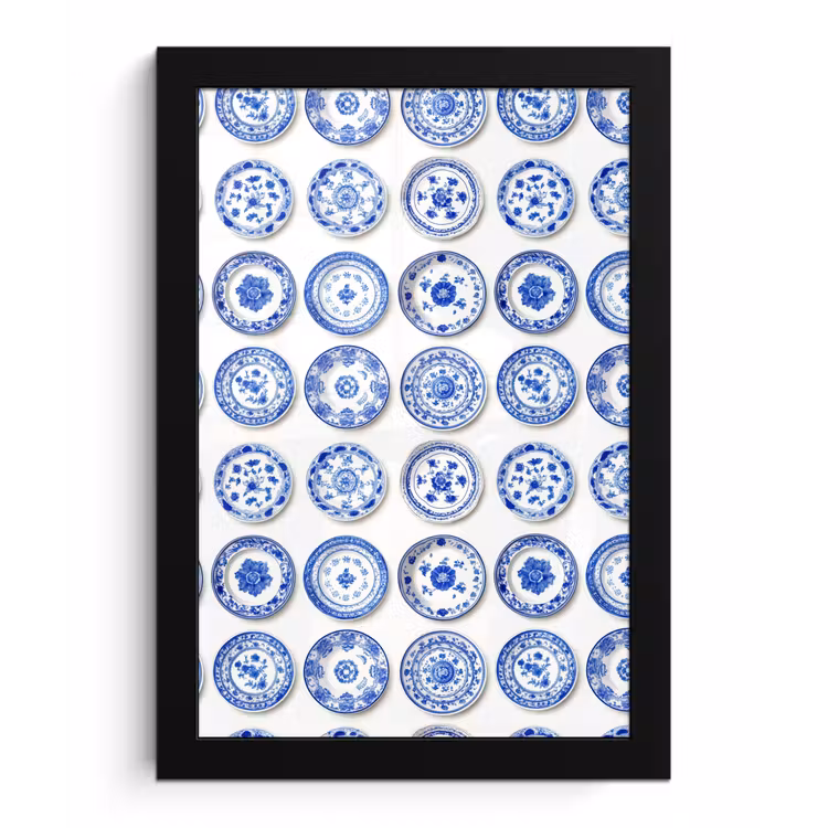 Borden - Bloemen - Patroon - Blauw fotolijst zwart zonder passe partout klein 224 -3d
