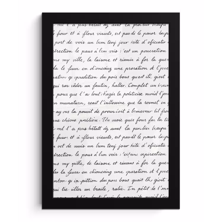 Tekst - Handschrift - Klassiek - ZwartWit fotolijst zwart zonder passe partout klein -3d