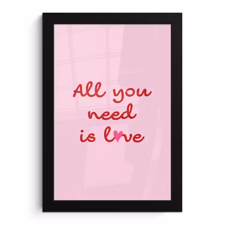 Tekst - Roze - Love - Hart fotolijst zwart zonder passe partout klein -3d