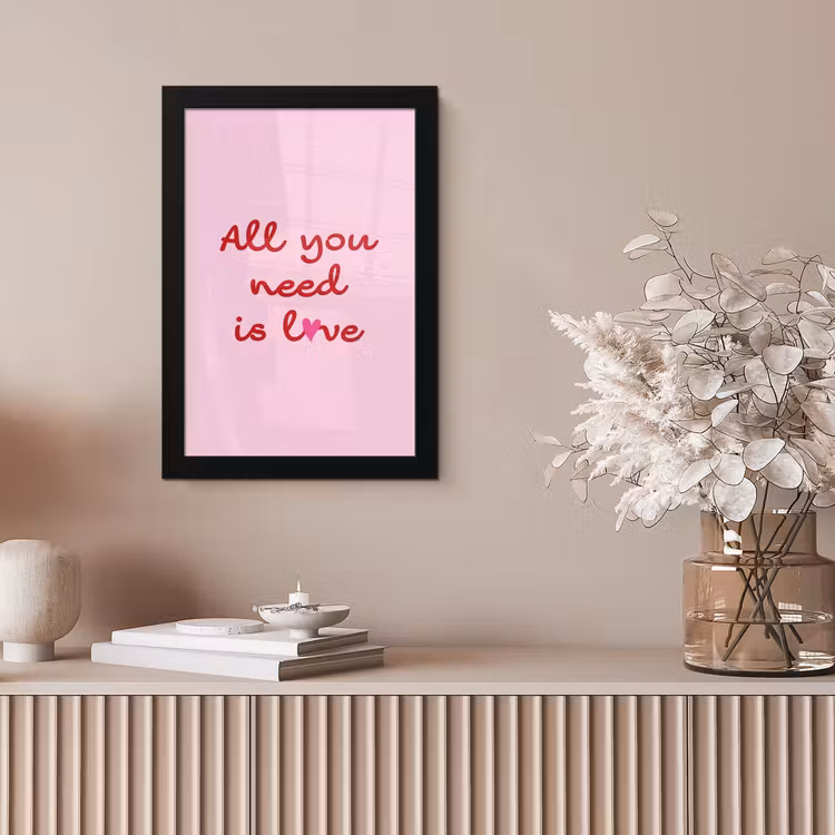 Tekst - Roze - Love - Hart fotolijst zwart zonder passe partout klein -sfeer5