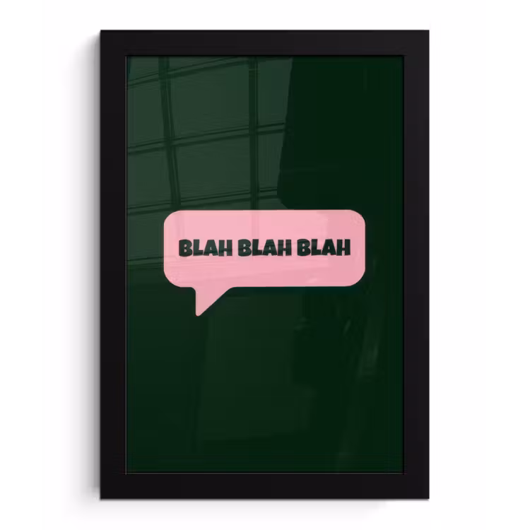 Tekstwolk - BLAH BLAH BLAH - Roze fotolijst zwart zonder passe partout klein -3d