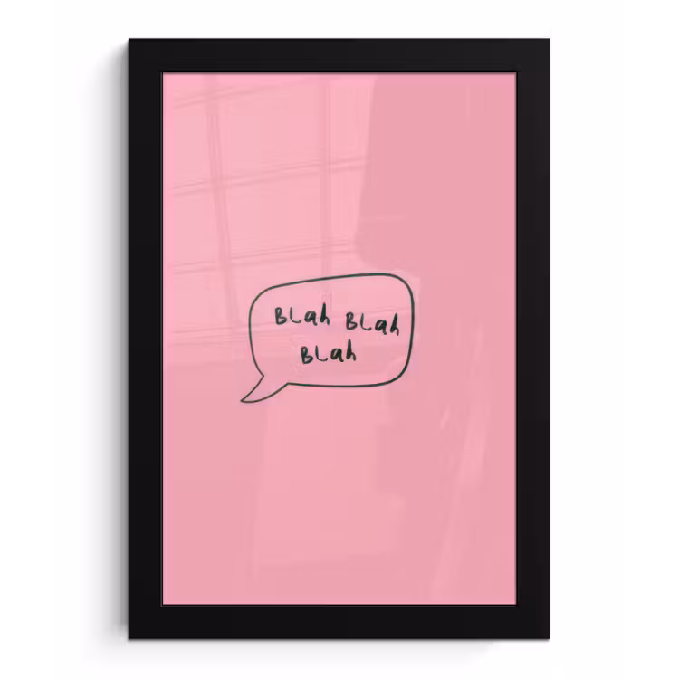 Tekstwolkje - BLAH BLAH BLAH - Roze fotolijst zwart zonder passe partout klein -3d