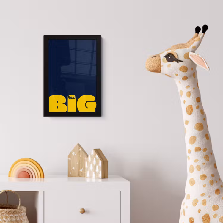 Think big - Blauw - Geel fotolijst zwart zonder passe partout klein -usfeer4_kinderkamer