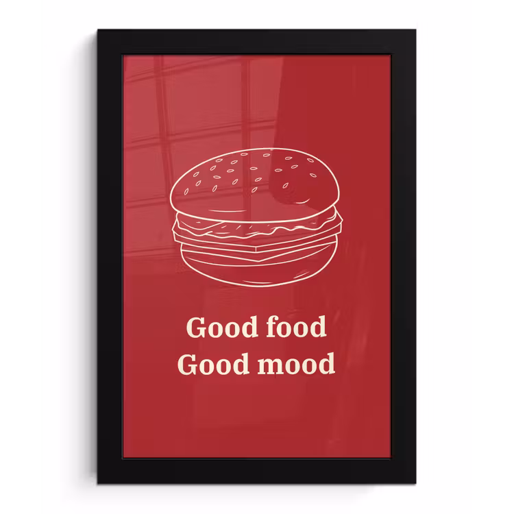 Dieprood - Lijntekening - Tekst - Hamburger fotolijst zwart zonder passe partout klein -3d