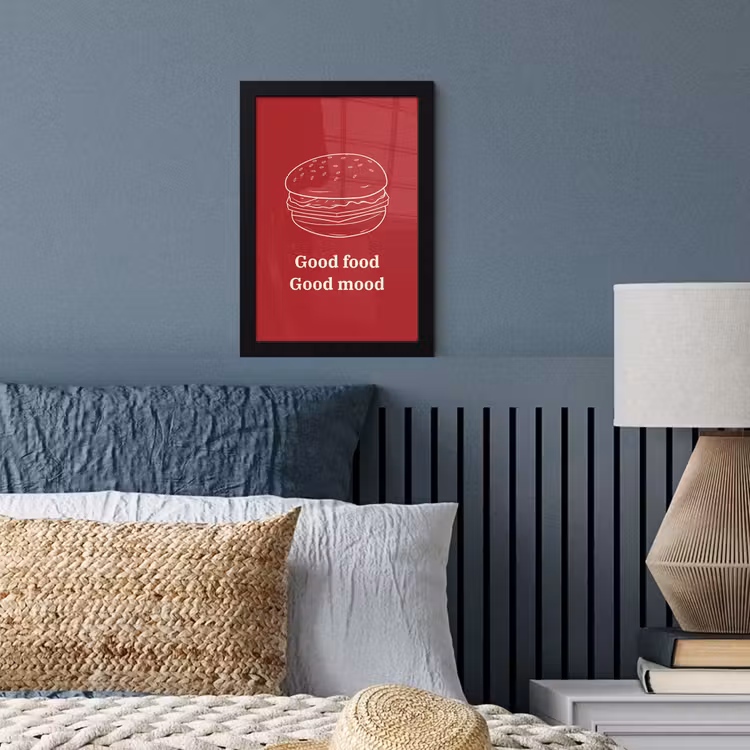 Dieprood - Lijntekening - Tekst - Hamburger fotolijst zwart zonder passe partout klein -sfeer3