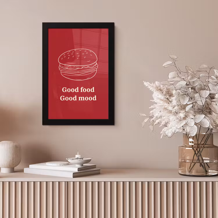 Dieprood - Lijntekening - Tekst - Hamburger fotolijst zwart zonder passe partout klein -sfeer5
