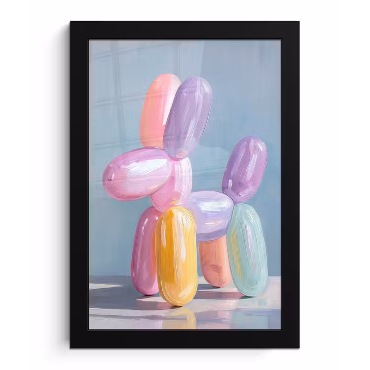Dier - Ballon - Pasteltinten - Glanzend fotolijst zwart zonder passe partout klein -3d