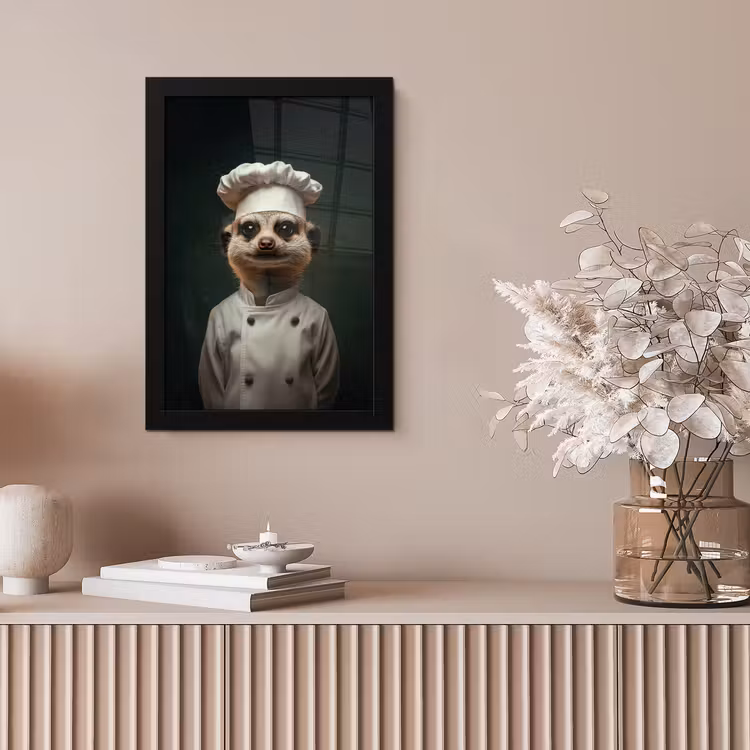 Dier - Kok - Stokstaartje fotolijst zwart zonder passe partout klein -sfeer5