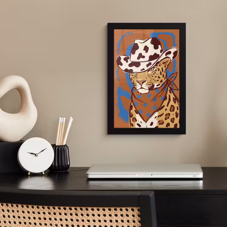 Dieren - Cowboyhoed - Modern - Illustratie - Bruin fotolijst zwart zonder passe partout klein -sfeer1