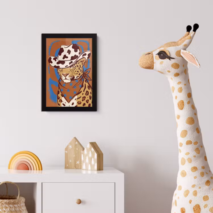 Dieren - Cowboyhoed - Modern - Illustratie - Bruin fotolijst zwart zonder passe partout klein -usfeer4_kinderkamer
