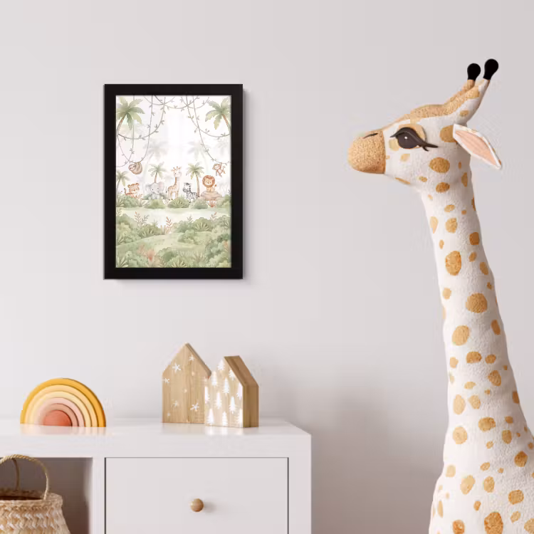 Dieren - Jungle - Pastel fotolijst zwart zonder passe partout klein -usfeer4_kinderkamer
