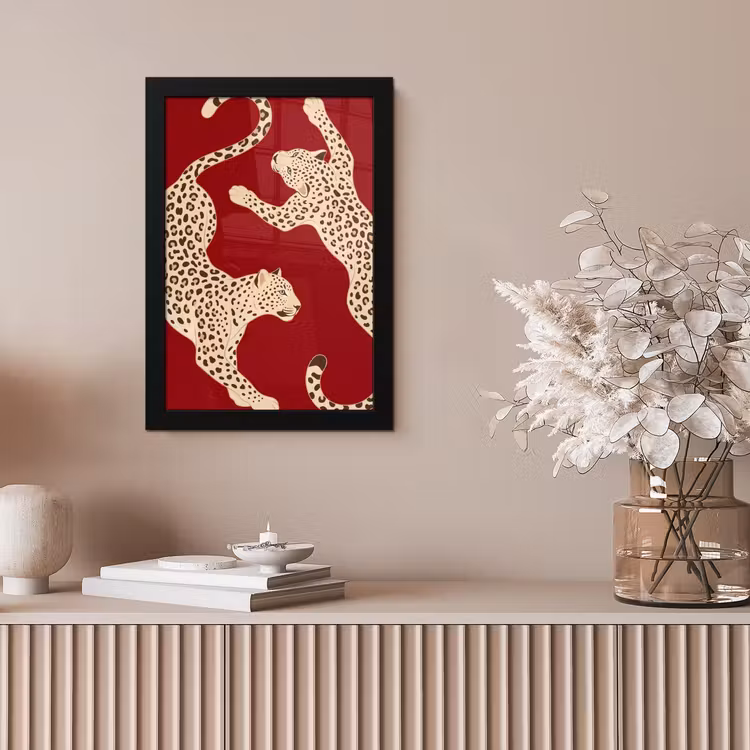Dieren - Luipaard - Abstract - Rood - Modern fotolijst zwart zonder passe partout klein -sfeer5