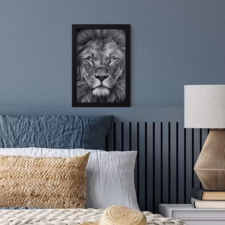 Dieren - Leeuw - Zwart - Wit - Portret fotolijst zwart zonder passe partout klein -sfeer3