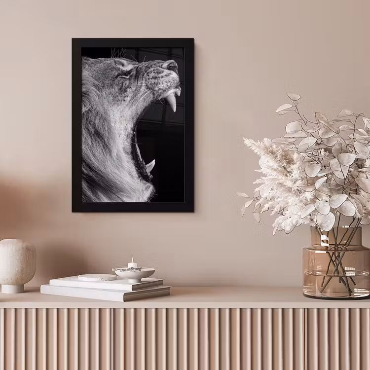 Dieren - Leeuw - Zwart - Wit - Portret fotolijst zwart zonder passe partout klein -sfeer5