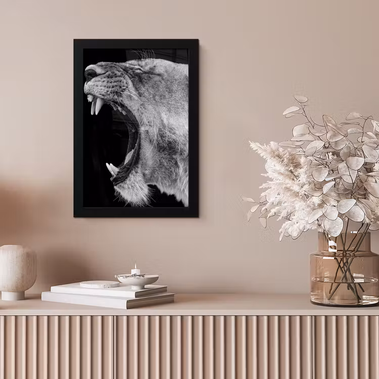 Dieren - Leeuw - Zwart - Wit - Portret fotolijst zwart zonder passe partout klein -sfeer5