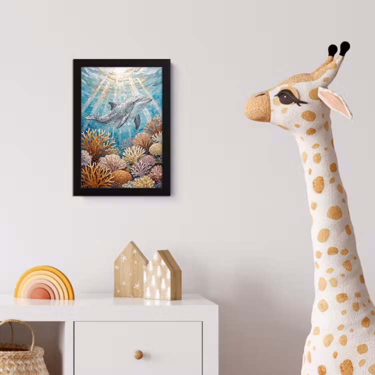 Dieren - Mozaïek - Oceaan - Koraal - Blauw fotolijst zwart zonder passe partout klein -usfeer4_kinderkamer