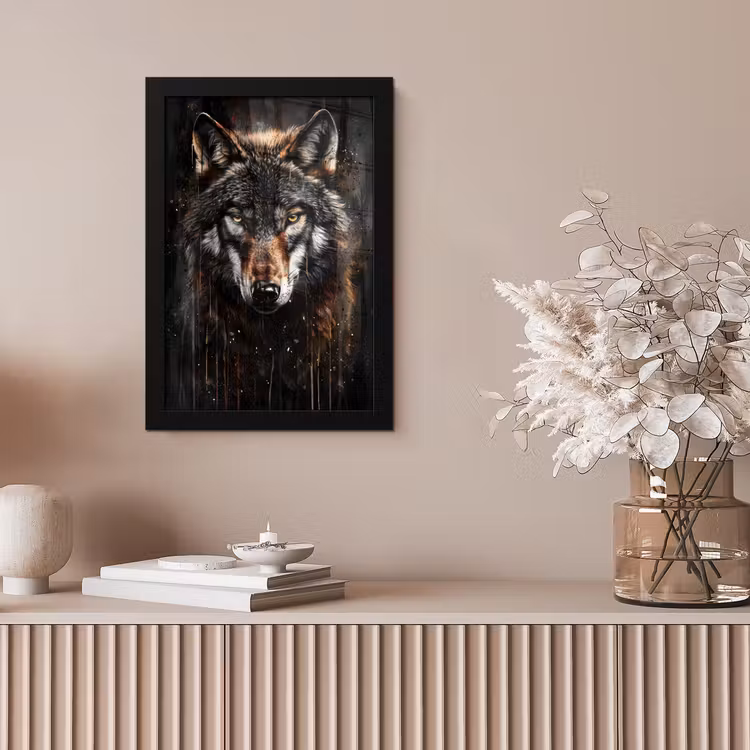 Dieren - Wolf - Portret - Zwart - Bruin fotolijst zwart zonder passe partout klein -sfeer5