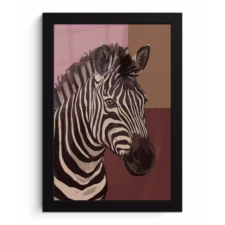 Dieren - Zebrahoofd - Wildlife - Modern - Bruin fotolijst zwart zonder passe partout klein -3d