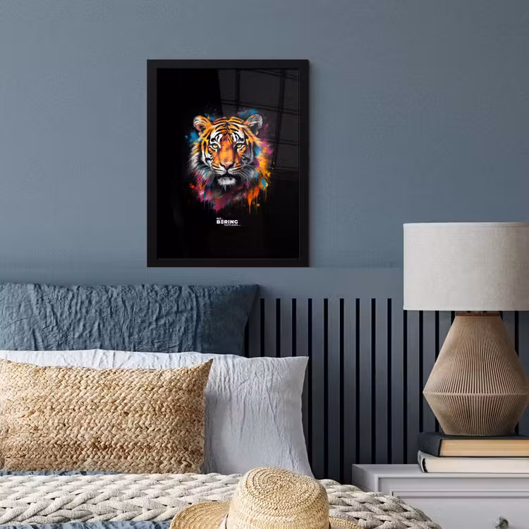 Tijger als street art kunstwerk fotolijst zwart zonder passe partout klein -sfeer3