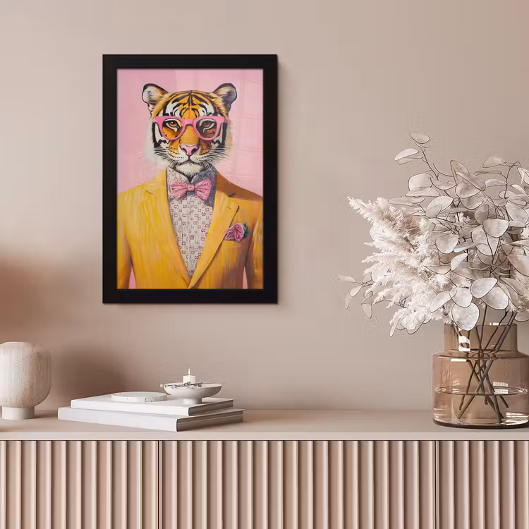 Tijger - Bril - Geel - Jasje fotolijst zwart zonder passe partout klein -sfeer5