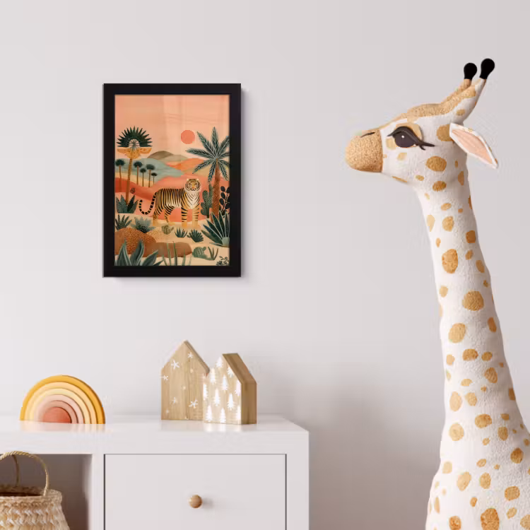 Tijger - Kleurrijk - Palmen - Cactus fotolijst zwart zonder passe partout klein -usfeer4_kinderkamer