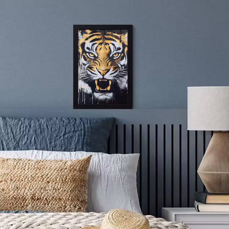 Tijger - Verfspatten - Goud fotolijst zwart zonder passe partout klein -sfeer3