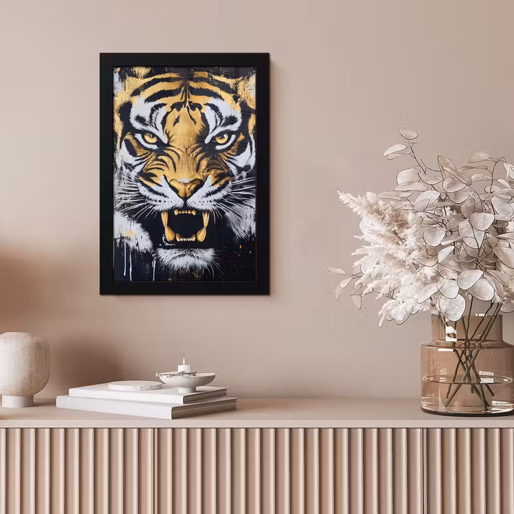 Tijger - Verfspatten - Goud fotolijst zwart zonder passe partout klein -sfeer5