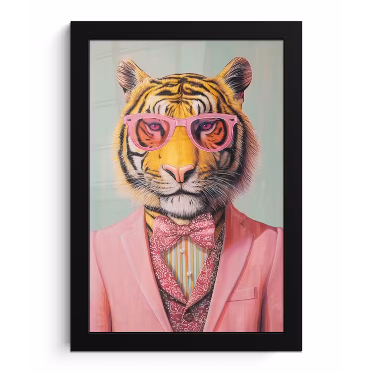 Tijger - Strik - Jasje - Roze fotolijst zwart zonder passe partout klein -3d