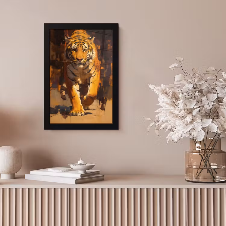 Tijger - Geschilderd - Oranje - Penseelstreken fotolijst zwart zonder passe partout klein -sfeer5