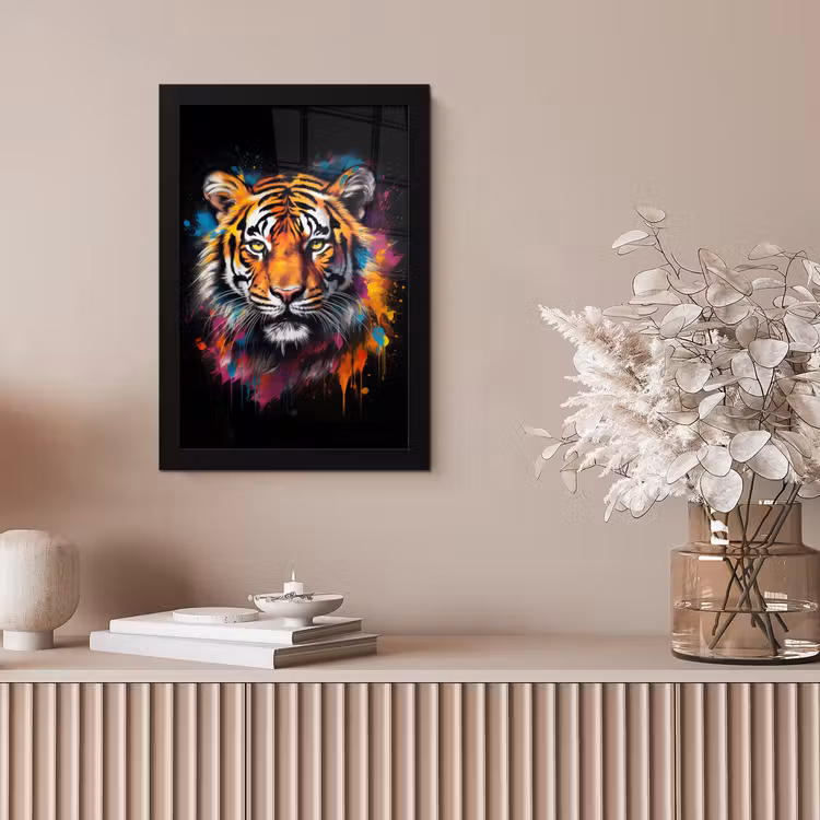 Tijger - Graffiti - Dieren - Zwart fotolijst zwart zonder passe partout klein -sfeer5